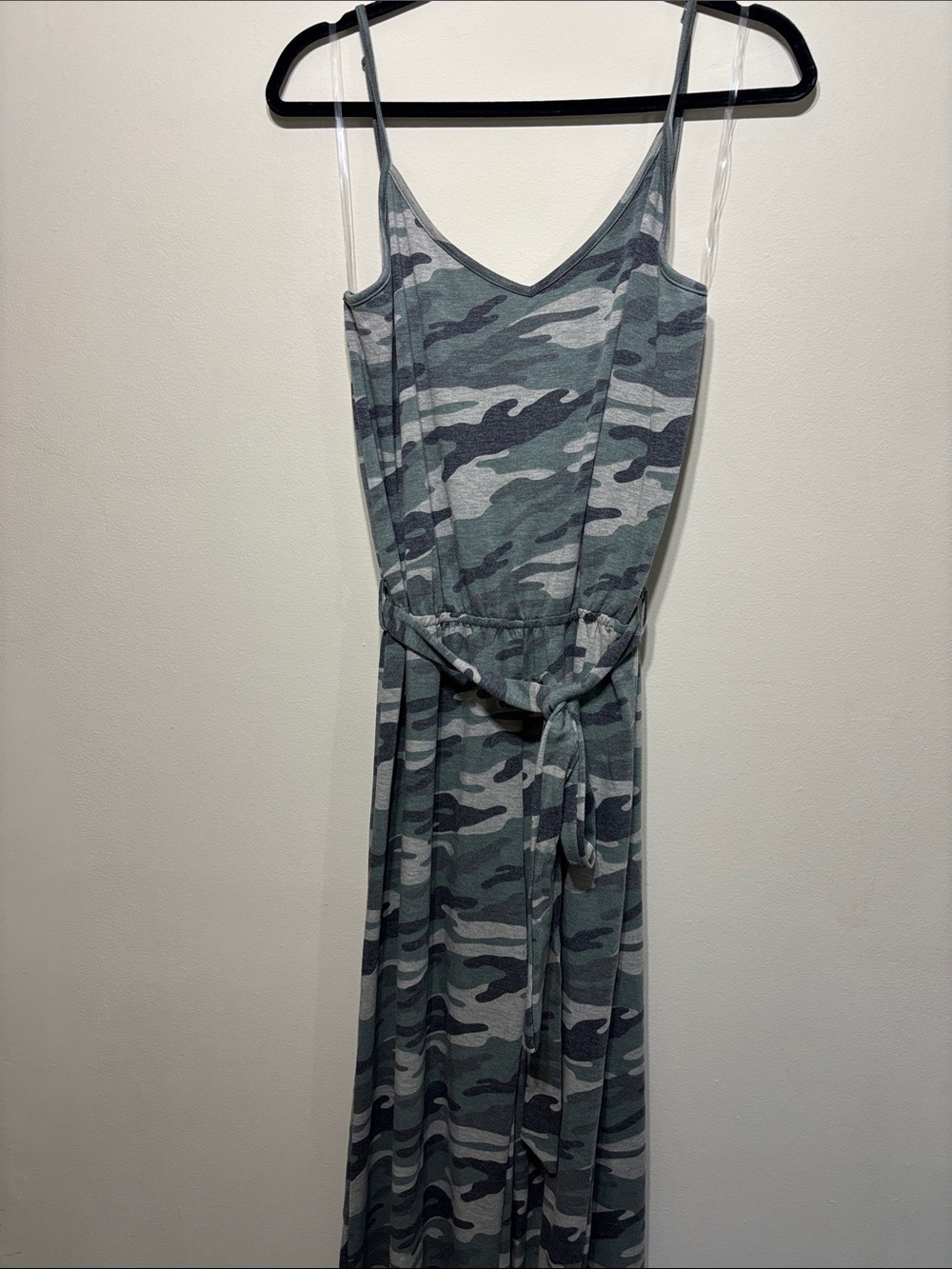 Three Bird Nest Camouflage Jumpsuit with Tie Waist
